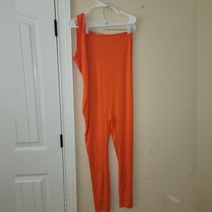Fashion Nova Bright Neon Orange One Shoulder Form-Fitting Skinny Leg Jumpsuit
